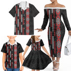 Roimata Toroa Maori Taniko Inspired New Zealand Family Matching Off The Shoulder Long Sleeve Dress and Hawaiian Shirt