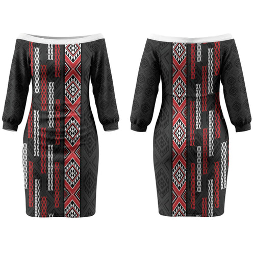 Roimata Toroa Maori Taniko Inspired New Zealand Family Matching Off The Shoulder Long Sleeve Dress and Hawaiian Shirt
