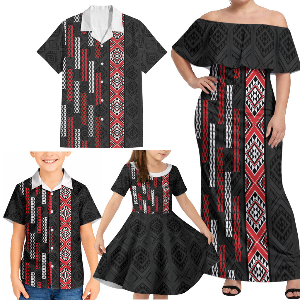 Roimata Toroa Maori Taniko Inspired New Zealand Family Matching Off Shoulder Maxi Dress and Hawaiian Shirt