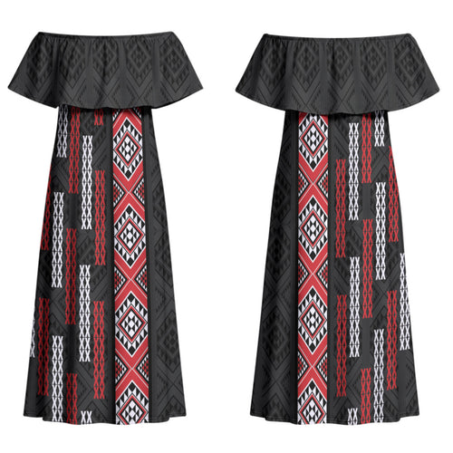 Roimata Toroa Maori Taniko Inspired New Zealand Family Matching Off Shoulder Maxi Dress and Hawaiian Shirt