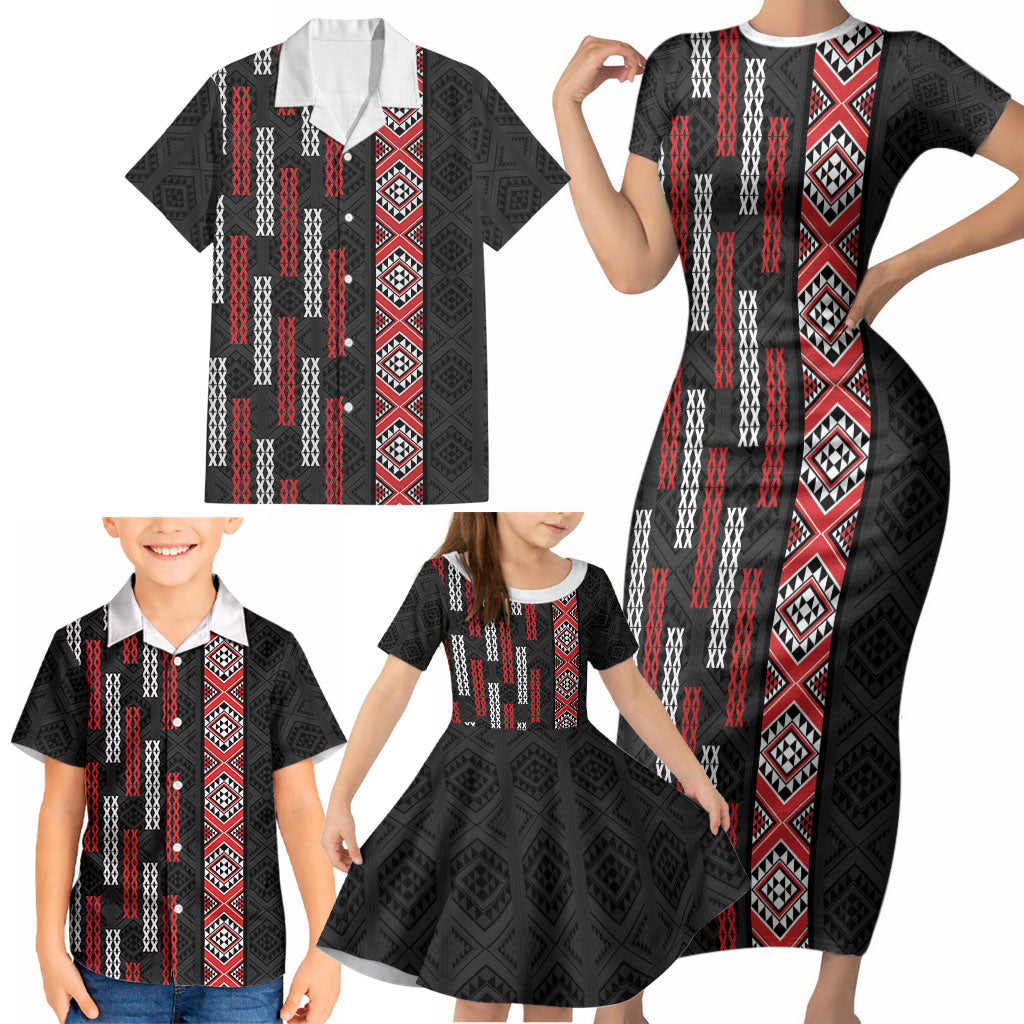 Roimata Toroa Maori Taniko Inspired New Zealand Family Matching Short Sleeve Bodycon Dress and Hawaiian Shirt