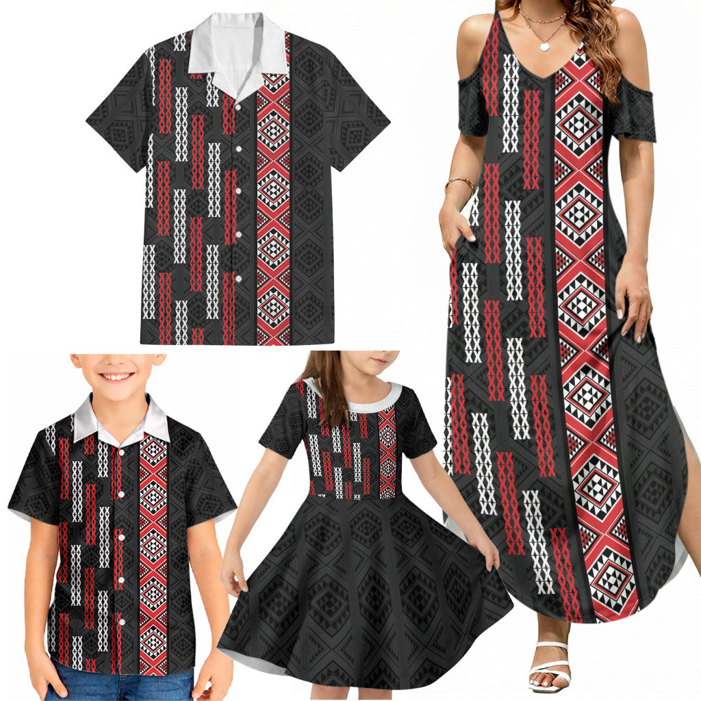 Roimata Toroa Maori Taniko Inspired New Zealand Family Matching Summer Maxi Dress and Hawaiian Shirt