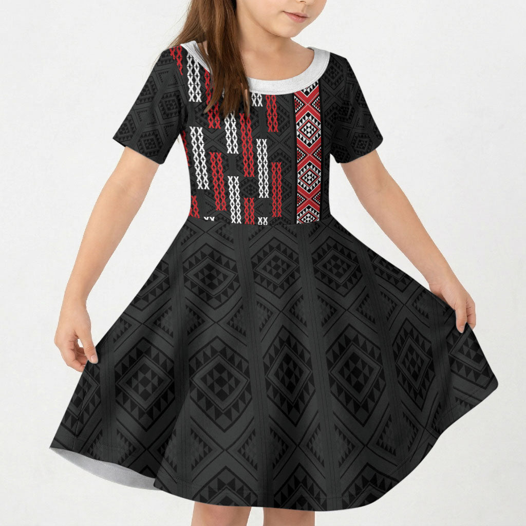 Roimata Toroa Maori Taniko Inspired New Zealand Kid Short Sleeve Dress