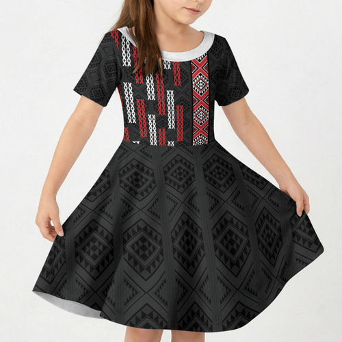 Roimata Toroa Maori Taniko Inspired New Zealand Kid Short Sleeve Dress