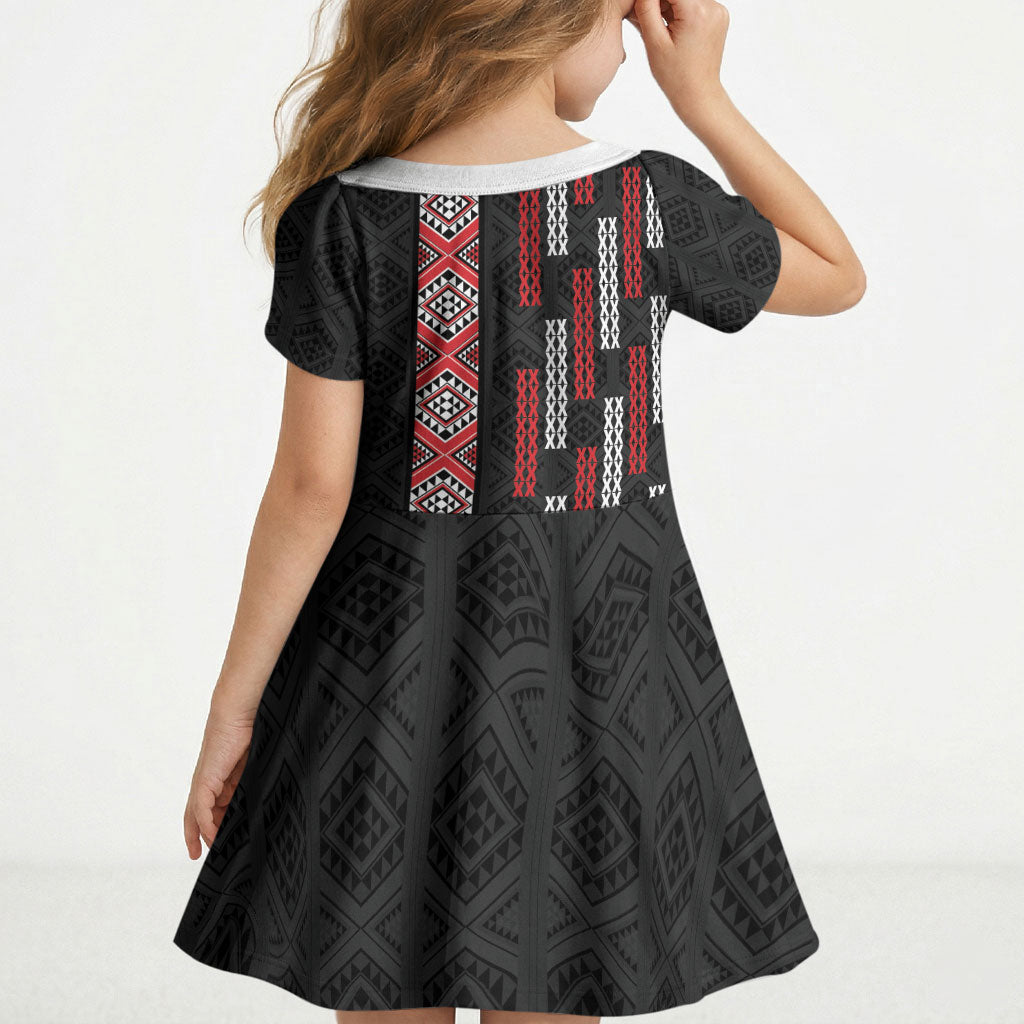 Roimata Toroa Maori Taniko Inspired New Zealand Kid Short Sleeve Dress