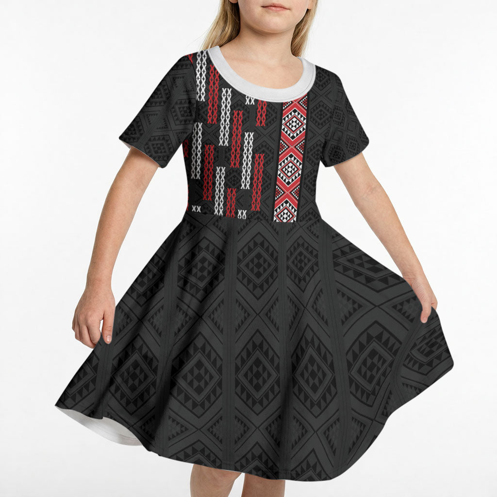Roimata Toroa Maori Taniko Inspired New Zealand Kid Short Sleeve Dress