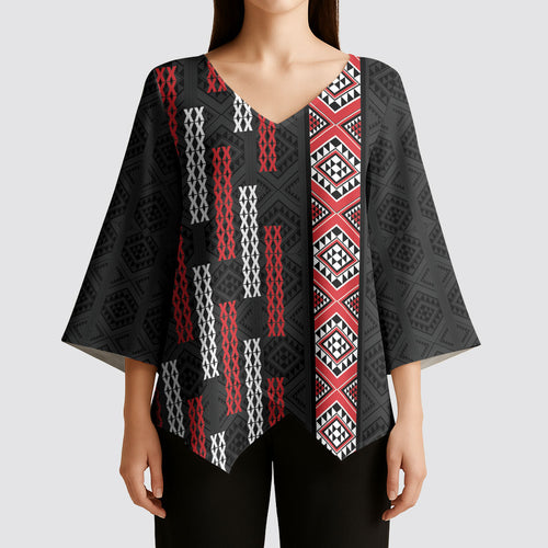 Roimata Toroa Maori Taniko Inspired New Zealand Kimono Sleeve Blouse