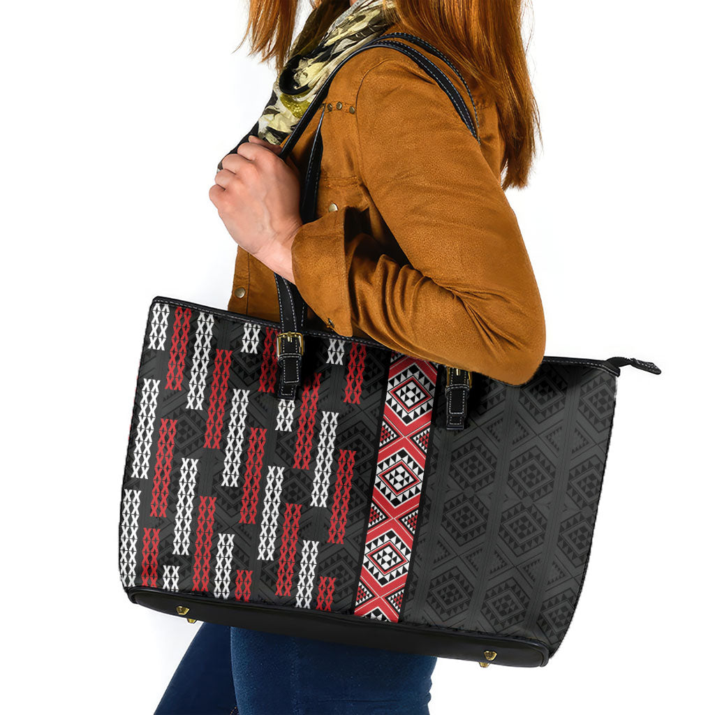 Roimata Toroa Maori Taniko Inspired New Zealand Leather Tote Bag
