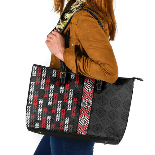 Roimata Toroa Maori Taniko Inspired New Zealand Leather Tote Bag