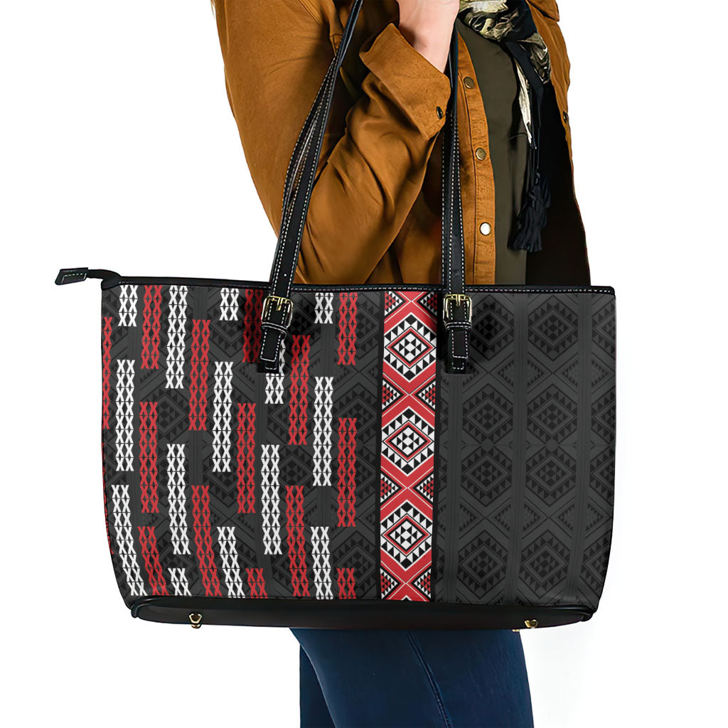 Roimata Toroa Maori Taniko Inspired New Zealand Leather Tote Bag
