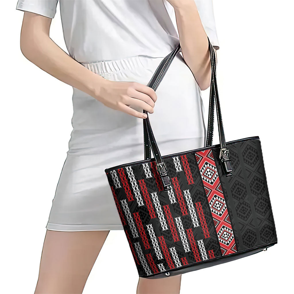 Roimata Toroa Maori Taniko Inspired New Zealand Leather Tote Bag