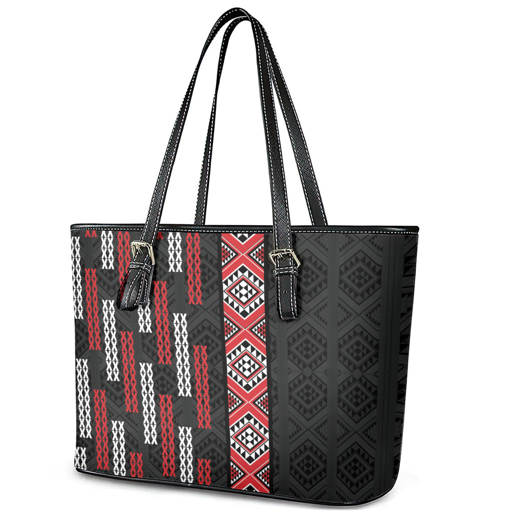 Roimata Toroa Maori Taniko Inspired New Zealand Leather Tote Bag