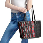 Roimata Toroa Maori Taniko Inspired New Zealand Leather Tote Bag