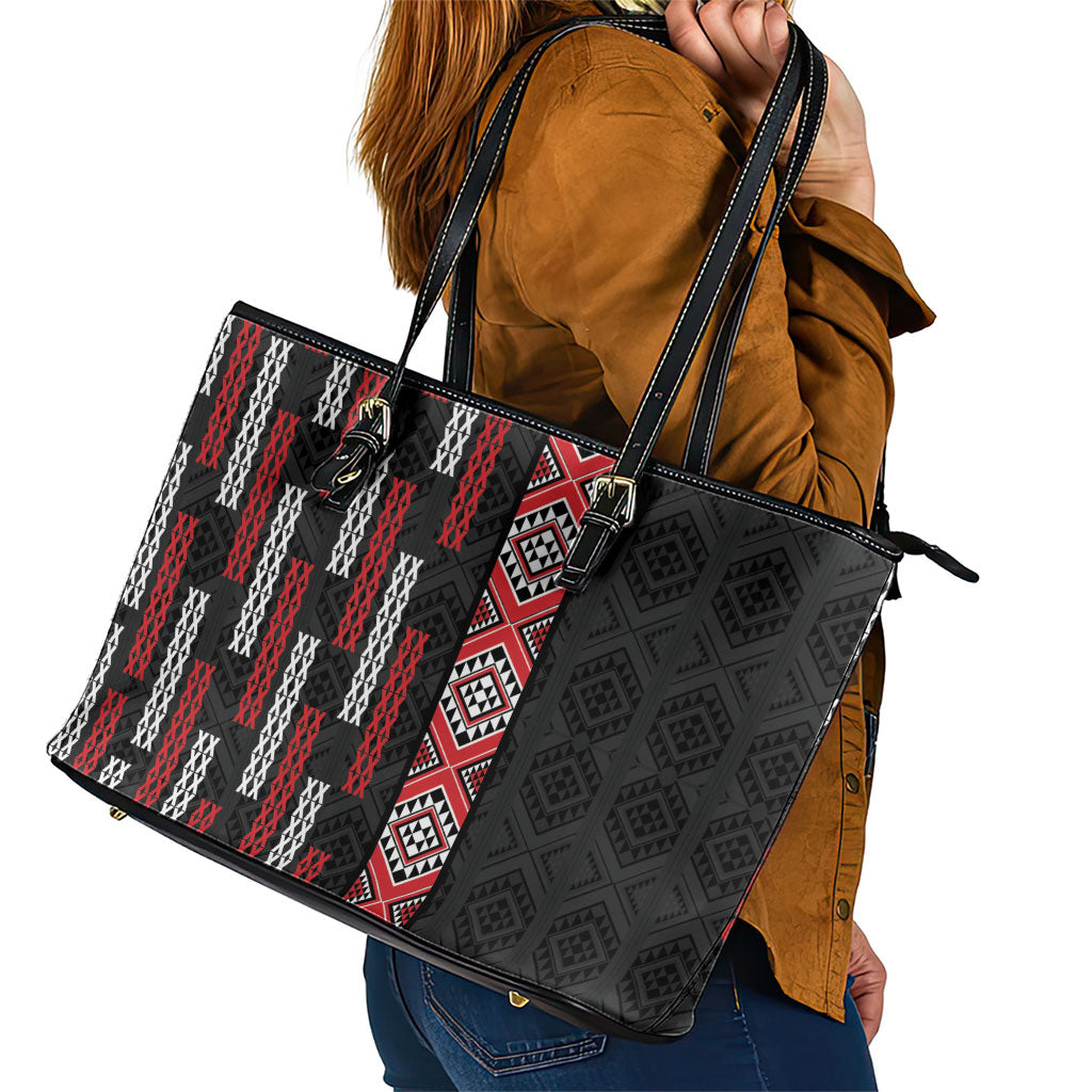 Roimata Toroa Maori Taniko Inspired New Zealand Leather Tote Bag