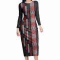 Roimata Toroa Maori Taniko Inspired New Zealand Long Sleeve Bodycon Dress
