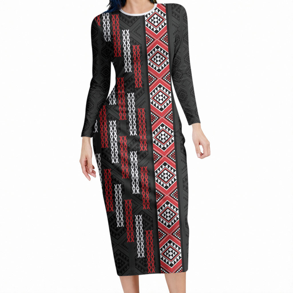 Roimata Toroa Maori Taniko Inspired New Zealand Long Sleeve Bodycon Dress