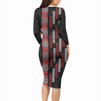 Roimata Toroa Maori Taniko Inspired New Zealand Long Sleeve Bodycon Dress