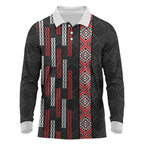 Roimata Toroa Maori Taniko Inspired New Zealand Long Sleeve Polo Shirt