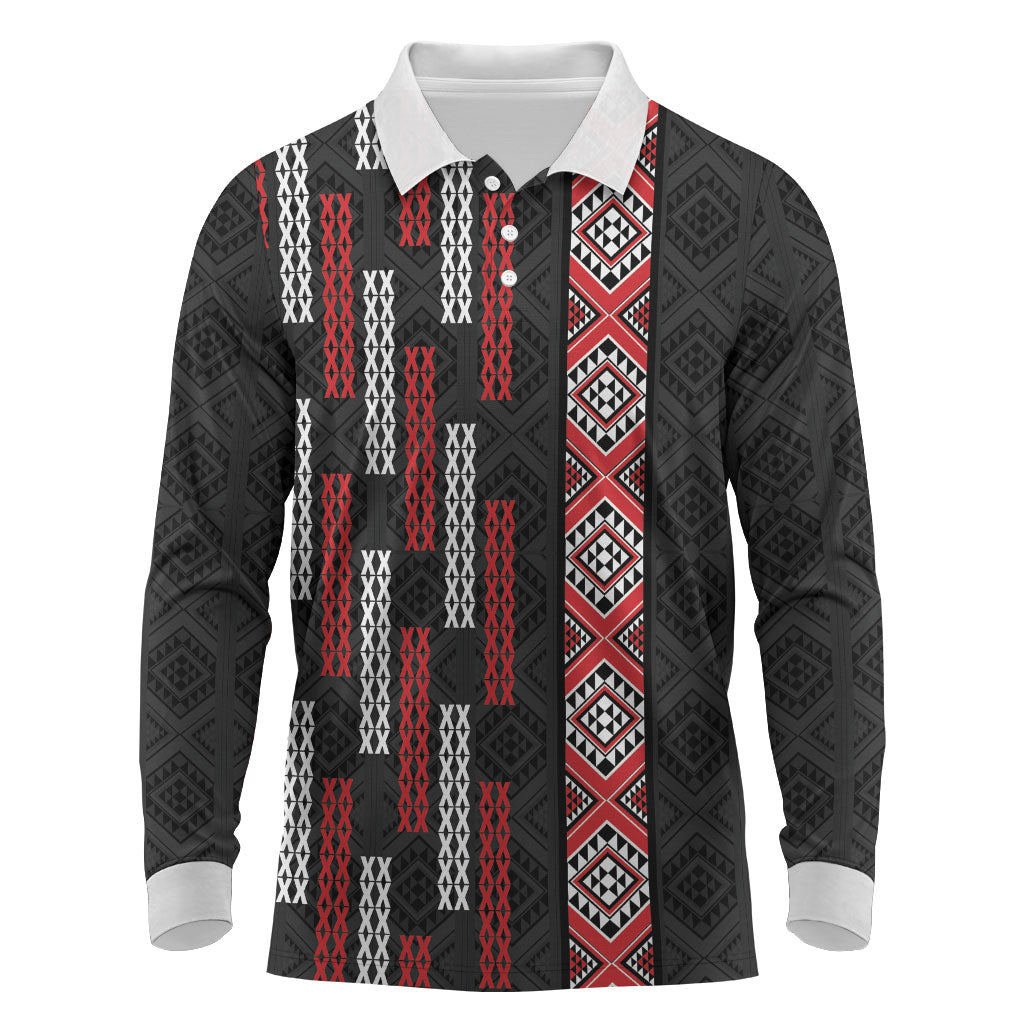 Roimata Toroa Maori Taniko Inspired New Zealand Long Sleeve Polo Shirt