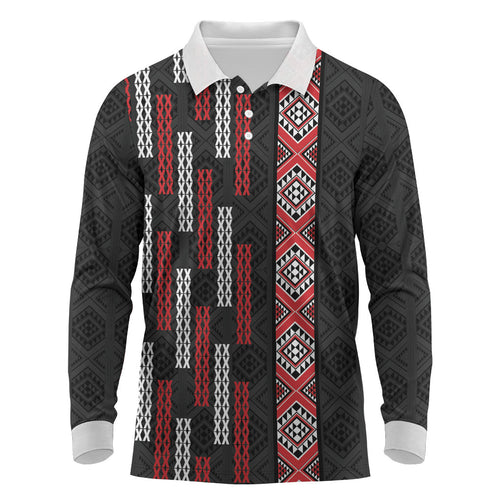Roimata Toroa Maori Taniko Inspired New Zealand Long Sleeve Polo Shirt