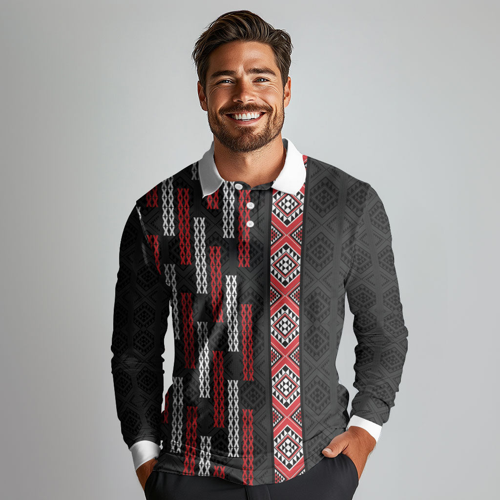 Roimata Toroa Maori Taniko Inspired New Zealand Long Sleeve Polo Shirt