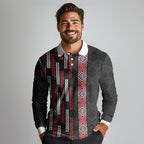 Roimata Toroa Maori Taniko Inspired New Zealand Long Sleeve Polo Shirt