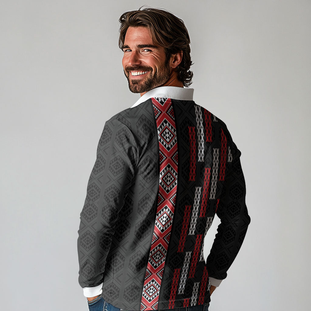 Roimata Toroa Maori Taniko Inspired New Zealand Long Sleeve Polo Shirt