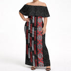 Roimata Toroa Maori Taniko Inspired New Zealand Off Shoulder Maxi Dress