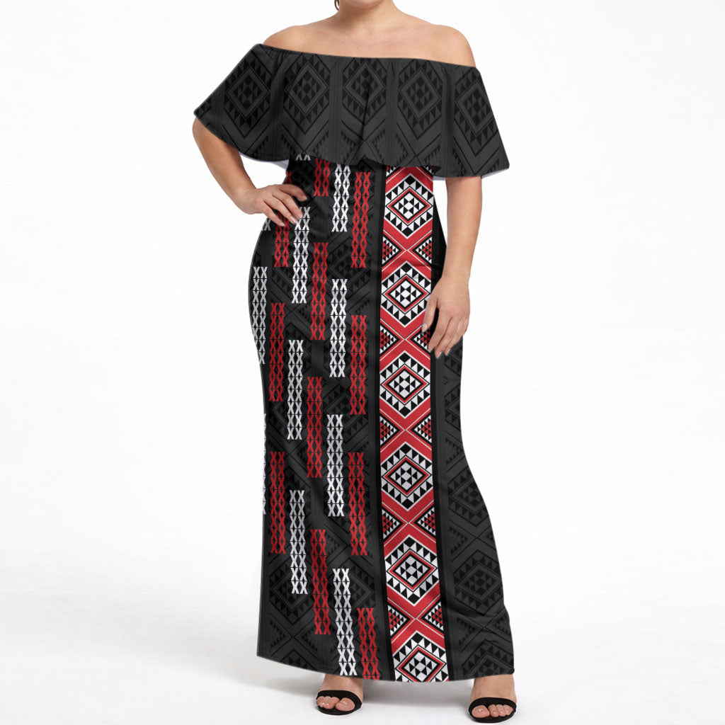 Roimata Toroa Maori Taniko Inspired New Zealand Off Shoulder Maxi Dress