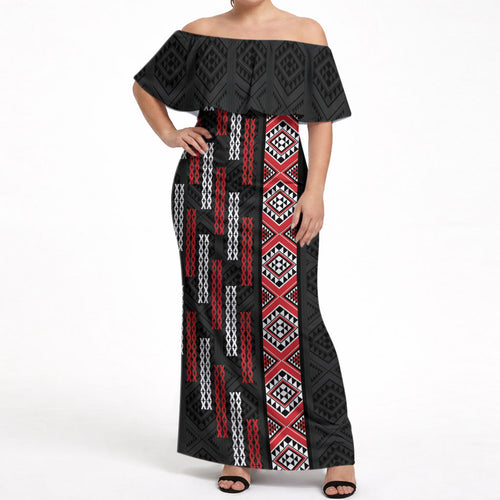 Roimata Toroa Maori Taniko Inspired New Zealand Off Shoulder Maxi Dress