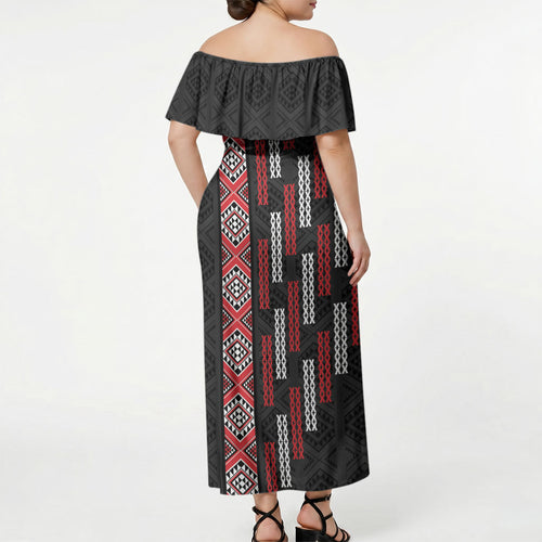 Roimata Toroa Maori Taniko Inspired New Zealand Off Shoulder Maxi Dress
