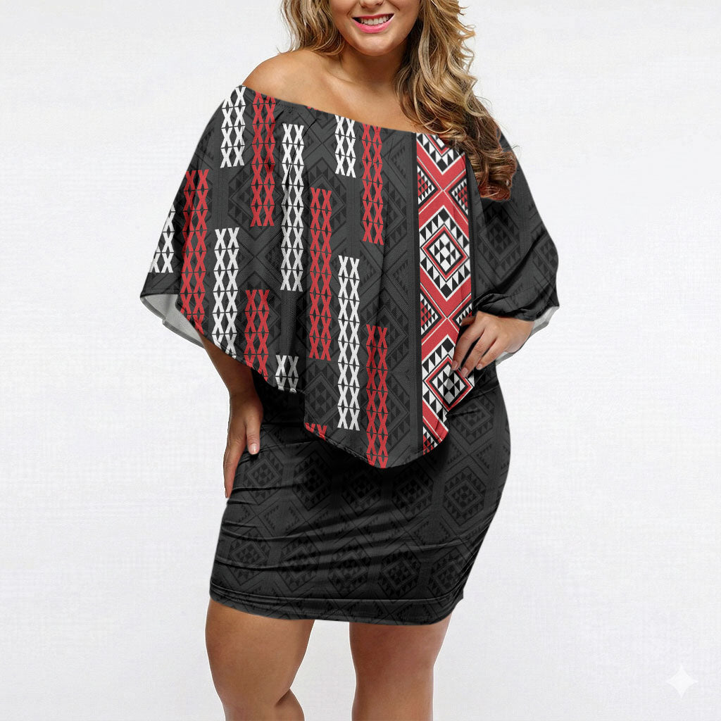Roimata Toroa Maori Taniko Inspired New Zealand Off Shoulder Short Dress