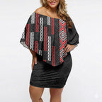 Roimata Toroa Maori Taniko Inspired New Zealand Off Shoulder Short Dress