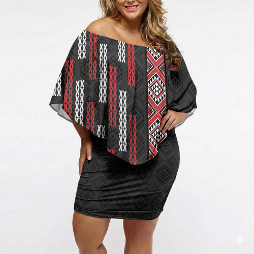 Roimata Toroa Maori Taniko Inspired New Zealand Off Shoulder Short Dress