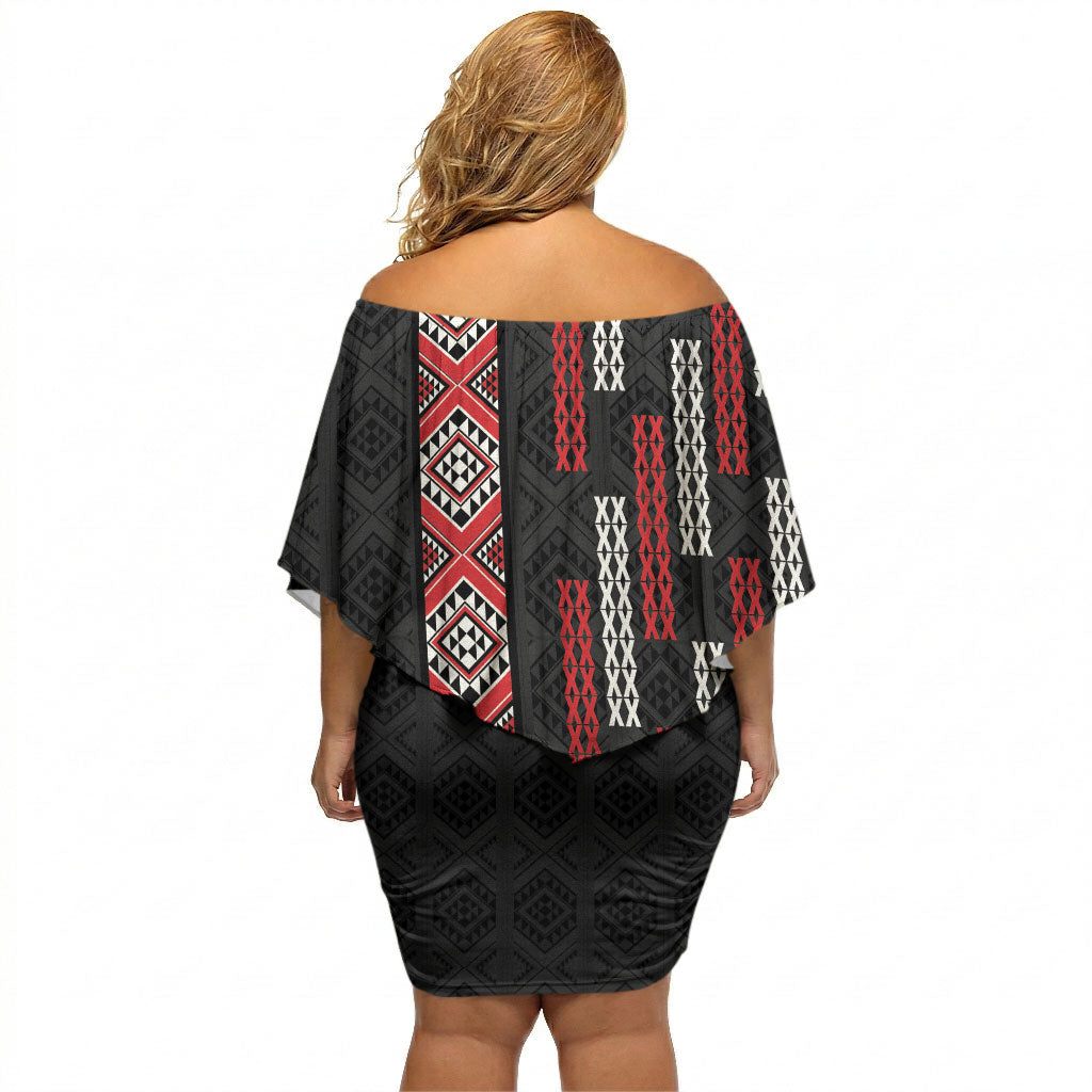 Roimata Toroa Maori Taniko Inspired New Zealand Off Shoulder Short Dress