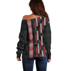 Roimata Toroa Maori Taniko Inspired New Zealand Off Shoulder Sweater