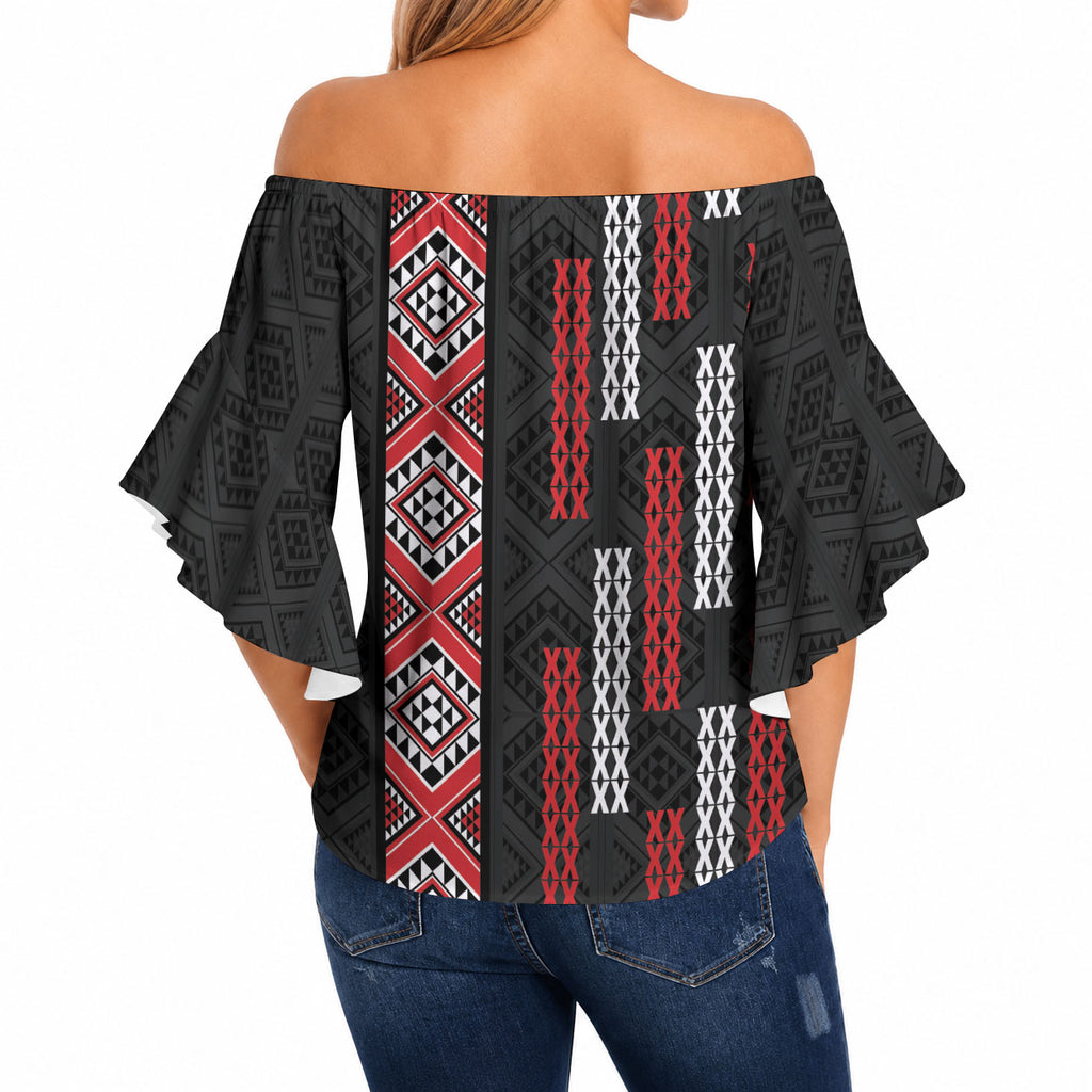Roimata Toroa Maori Taniko Inspired New Zealand Off Shoulder Wrap Waist Top