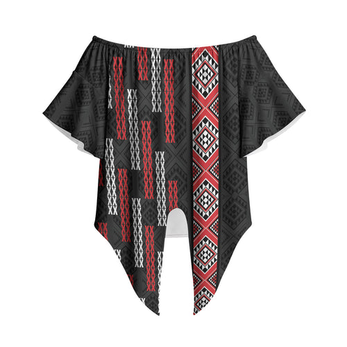 Roimata Toroa Maori Taniko Inspired New Zealand Off Shoulder Wrap Waist Top