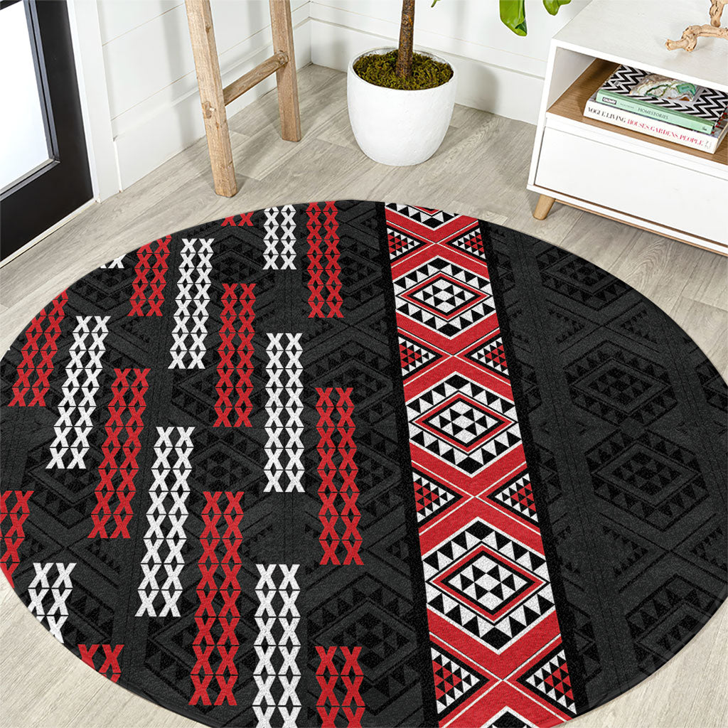 Roimata Toroa Maori Taniko Inspired New Zealand Round Carpet