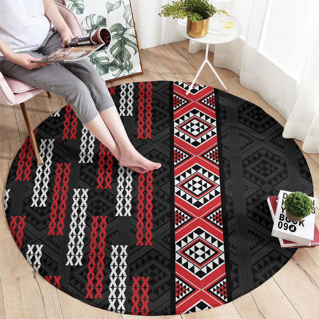 Roimata Toroa Maori Taniko Inspired New Zealand Round Carpet