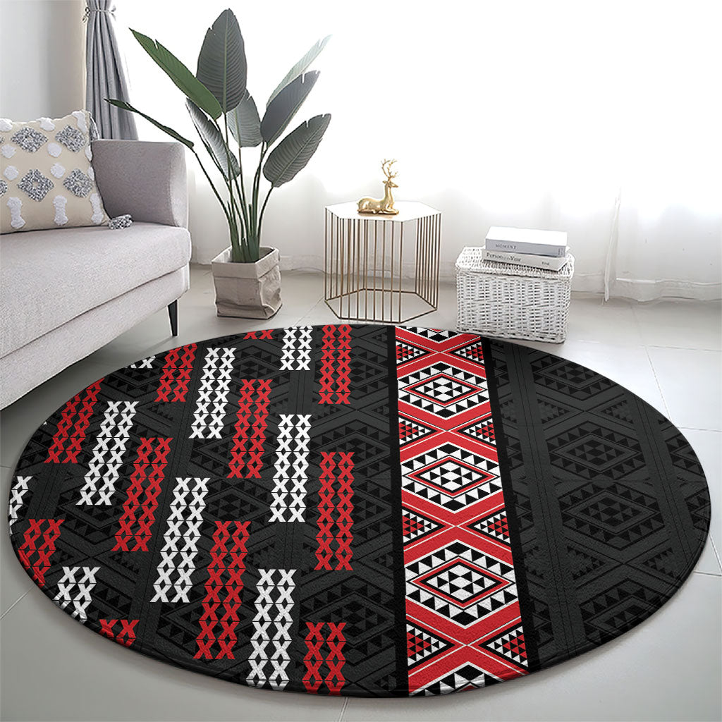 Roimata Toroa Maori Taniko Inspired New Zealand Round Carpet