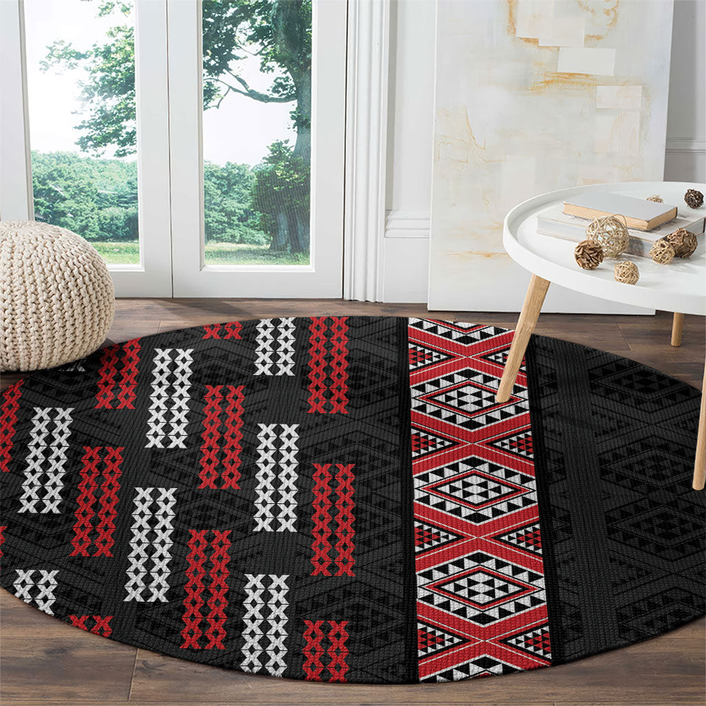 Roimata Toroa Maori Taniko Inspired New Zealand Round Carpet