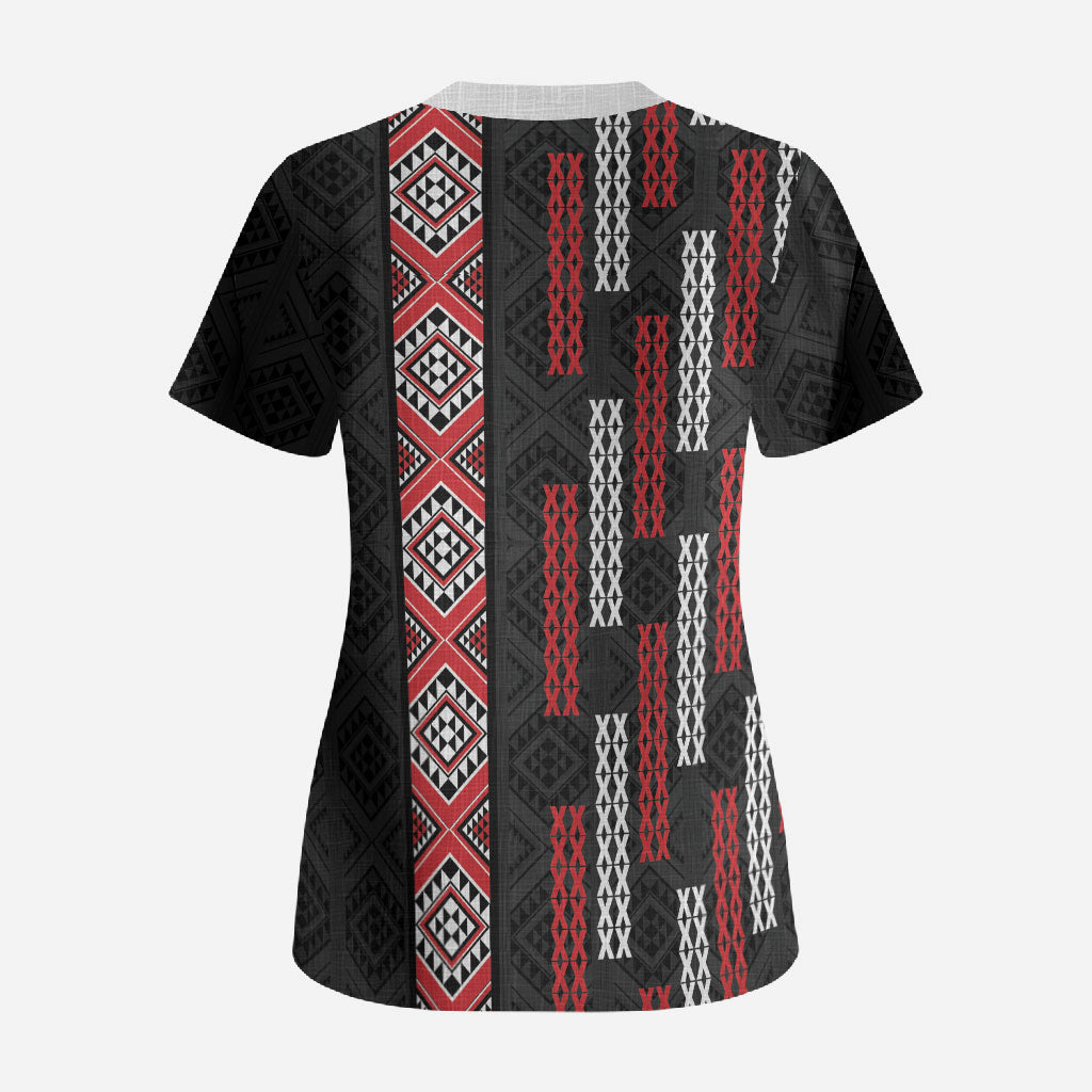 Roimata Toroa Maori Taniko Inspired New Zealand Scrub Top