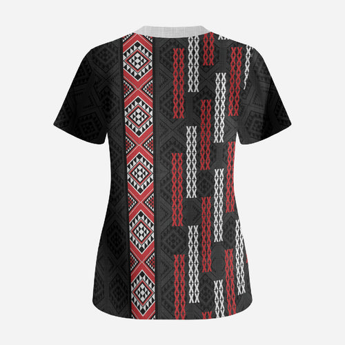 Roimata Toroa Maori Taniko Inspired New Zealand Scrub Top