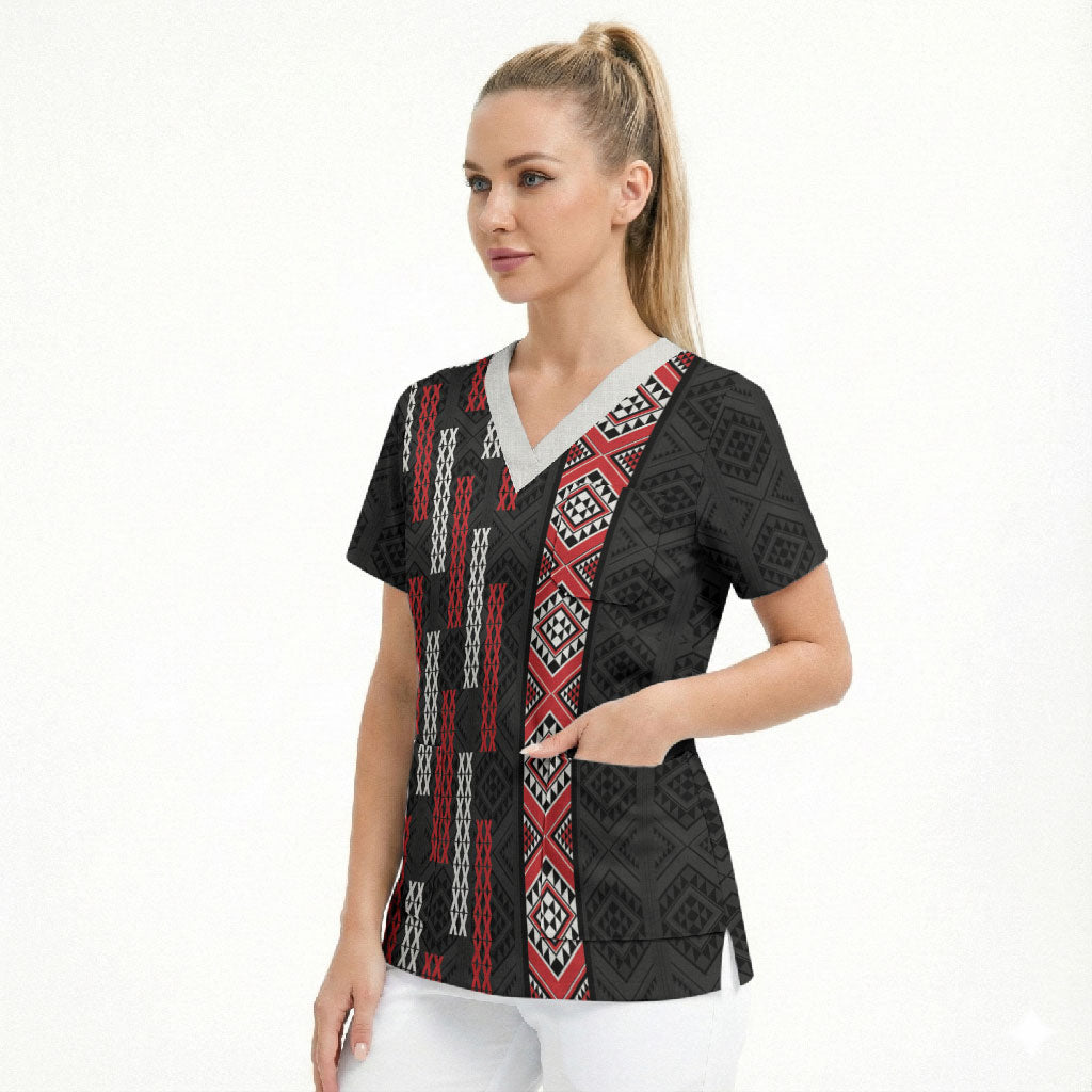 Roimata Toroa Maori Taniko Inspired New Zealand Scrub Top