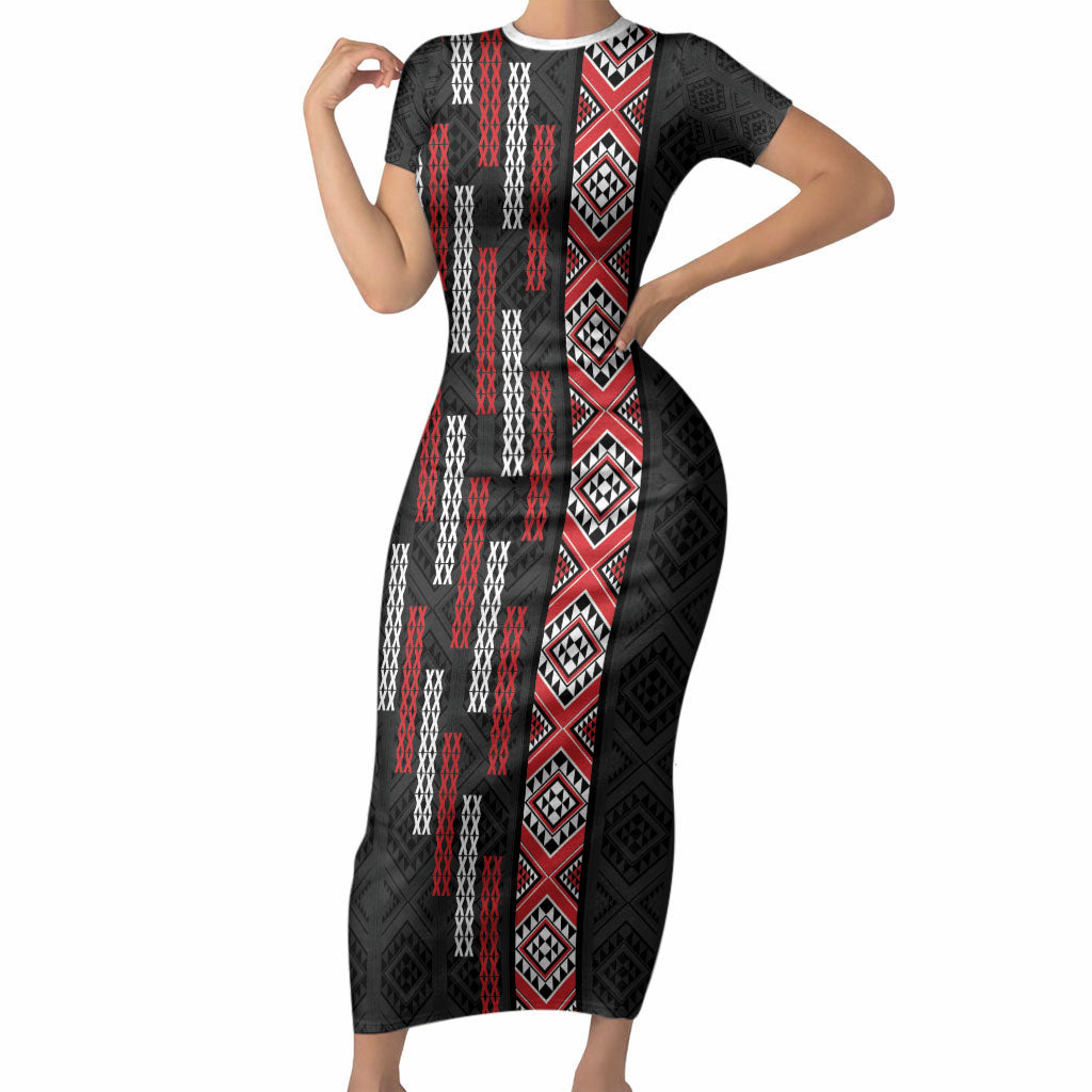Roimata Toroa Maori Taniko Inspired New Zealand Short Sleeve Bodycon Dress