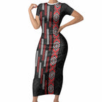 Roimata Toroa Maori Taniko Inspired New Zealand Short Sleeve Bodycon Dress