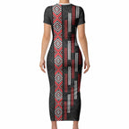 Roimata Toroa Maori Taniko Inspired New Zealand Short Sleeve Bodycon Dress