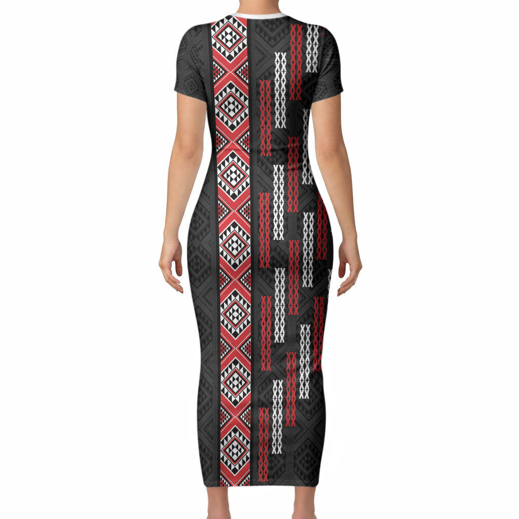 Roimata Toroa Maori Taniko Inspired New Zealand Short Sleeve Bodycon Dress