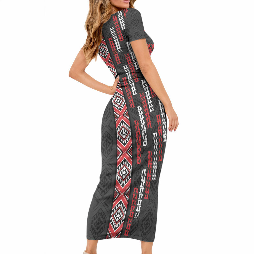 Roimata Toroa Maori Taniko Inspired New Zealand Short Sleeve Bodycon Dress
